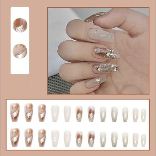 ネイルチップ　付け爪　ラメ　カフェラテネイル　オシャレ　人気　ミルキーベージュ　ゴールドライン |  | 01