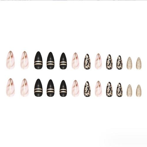ギャルネイル　ネイルチップ　付け爪　24枚　ブラック　黒　ゴールドライン　ザクザク　ラメ |  | 04