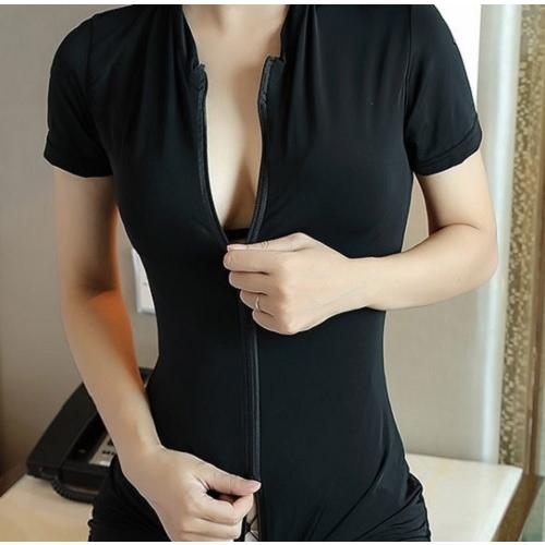 セクシー ベビードール ランジェリー 透け透け 上下ファスナー セクシー レオタード 水着風 フリーサイズ (黒) |  | 04