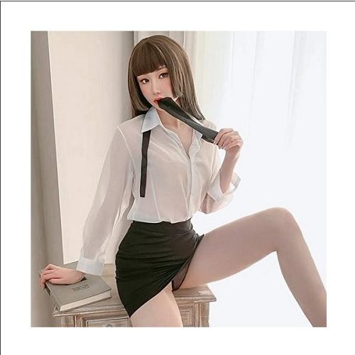 OL風 秘書 女教師 コスプレ セクシー シースルー コスチューム ミニスカート ネクタイ ストッキング付き 5点セット フリーサイズ |  | 01