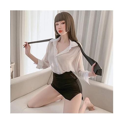 OL風 秘書 女教師 コスプレ セクシー シースルー コスチューム ミニスカート ネクタイ ストッキング付き 5点セット フリーサイズ |  | 05