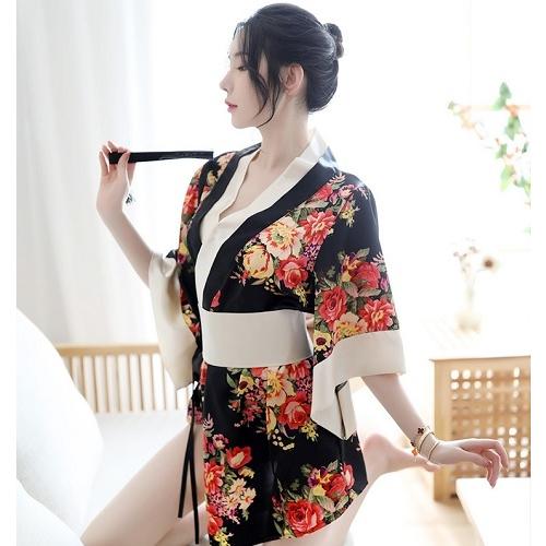 セクシー コスプレ 花魁 和服 着物 ランジェリー  女性 和風  コスチューム ベビドール  ナイトウェア ガウン、リボンベルト、Ｔパックの3点セット | 