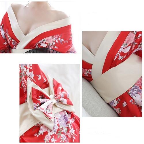 セクシー コスプレ 花魁 和服 着物 ランジェリー  女性 和風  コスチューム ベビドール  ナイトウェア ガウン、リボンベルト、Ｔパックの3点セット |  | 07