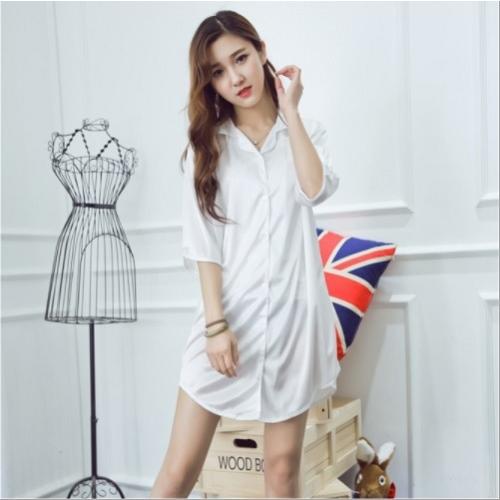 シャツ風　ベビードール パジャマ ミニ ワンピース ルームウェア 部屋着 ネグリジェ 前開き 半袖 レディース　シンプル |  | 01