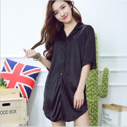 シャツ風　ベビードール パジャマ ミニ ワンピース ルームウェア 部屋着 ネグリジェ 前開き 半袖 レディース　シンプル |  | 02