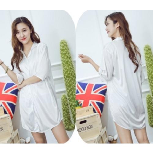 シャツ風　ベビードール パジャマ ミニ ワンピース ルームウェア 部屋着 ネグリジェ 前開き 半袖 レディース　シンプル |  | 04