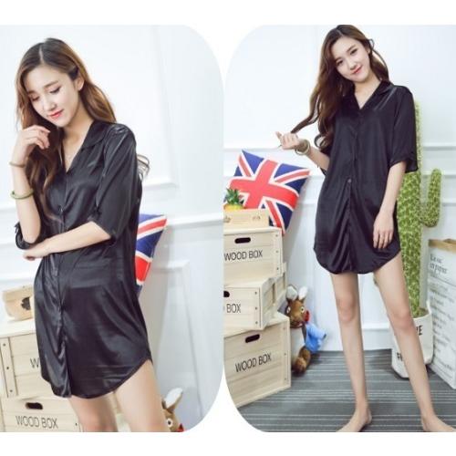 シャツ風　ベビードール パジャマ ミニ ワンピース ルームウェア 部屋着 ネグリジェ 前開き 半袖 レディース　シンプル |  | 05