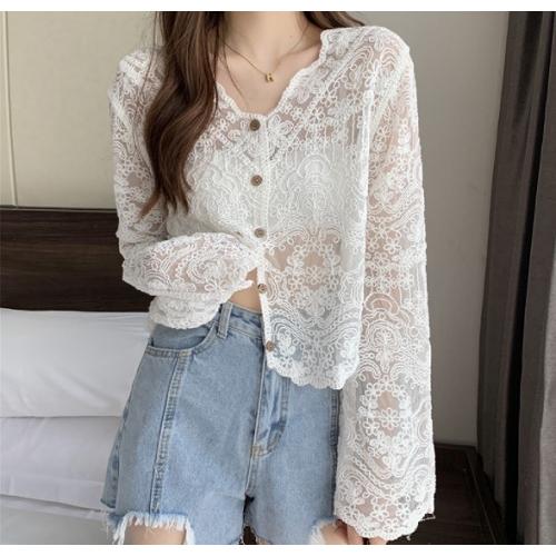 刺繍　カーディガン レース レディース  トップス 冷房対策  Vネック  長袖  可愛い お洒落  肌魅せ トレンド 通勤 日常 夏 初秋 |  | 01