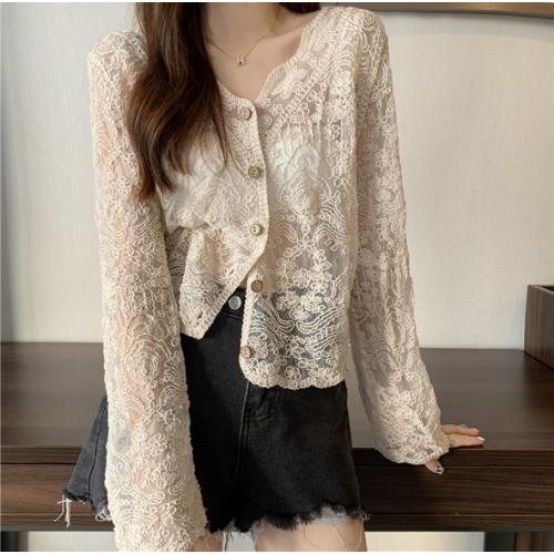 刺繍　カーディガン レース レディース  トップス 冷房対策  Vネック  長袖  可愛い お洒落  肌魅せ トレンド 通勤 日常 夏 初秋 |  | 05