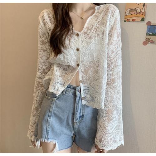 刺繍　カーディガン レース レディース  トップス 冷房対策  Vネック  長袖  可愛い お洒落  肌魅せ トレンド 通勤 日常 夏 初秋 |  | 06