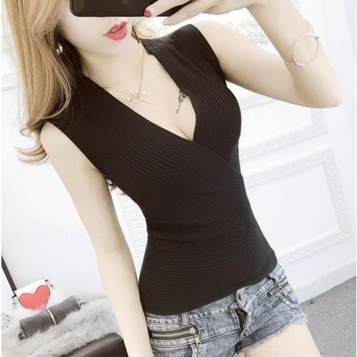 カットソー トップス カシュクール Vネック 胸元 セクシー ノースリーブ リブ ニット レディース 5色展開 |  | 05