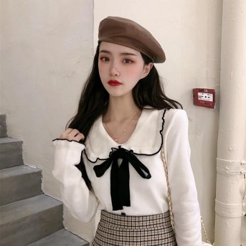 大きなリボン付き　長袖　トップス　襟付き　フリル　可愛い　３色展開　レディース　春ファッション |  | 01