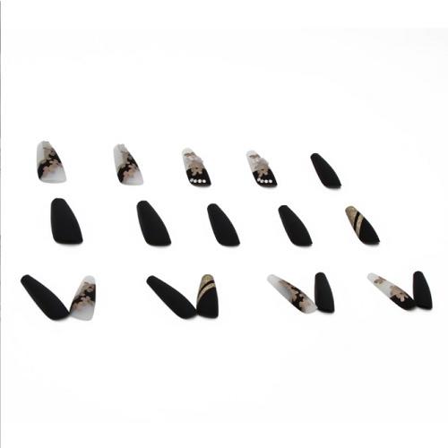 chip-007 ネイルチップ　スーパーロング　ブラック　ゴールド　フラワー　ラメ　付け爪　ラインストーン　結婚式　成人式 |  | 03