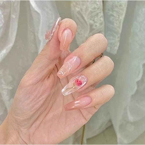 chip-006 ネイルチップ　薔薇　シアー感　ピンクベージュ　付け爪　綺麗　清楚　上品　クリア感　結婚式　イベント | 