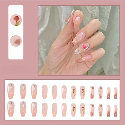chip-006 ネイルチップ　薔薇　シアー感　ピンクベージュ　付け爪　綺麗　清楚　上品　クリア感　結婚式　イベント |  | 01