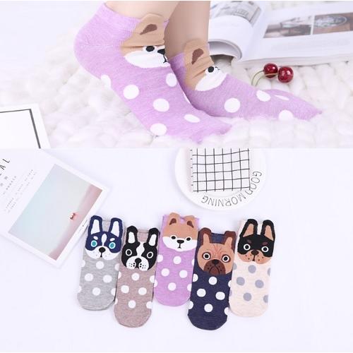 犬　くるぶし　ソックス　靴下　レディース　５色セット　水玉　春　夏　ファッション　フリーサイズ　可愛い　ブルドック　柴犬 | 