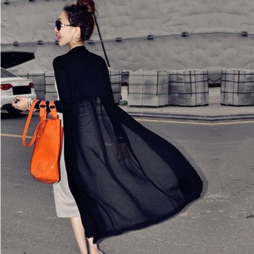 シフォンカーディガン レディース 春 夏 アウター ロング丈 シースルー 3色展開 フリーサイズ 韓国風 冷房対策 冷え防止 日焼け対策 |  | 05