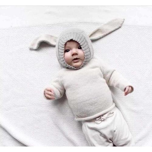 うさぎ耳 ベビー ニット 帽子 グレー 頭保護 赤ちゃん キッズ 暖かい 防風防寒 |  | 03