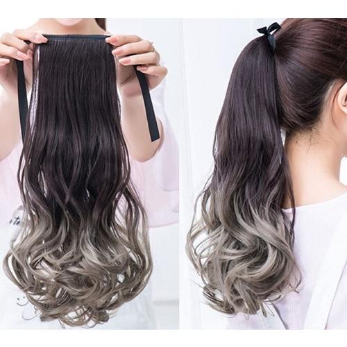 グラデーションカラー エクステンション ポイントウィッグ ポニーテールウィッグ 巻き髪 リボン付き エクステ ロング カール 取付簡単 耐熱 選べる4色 | 