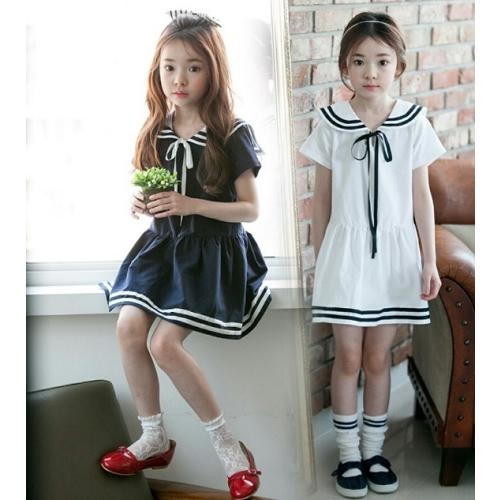 女の子　ワンピース　ドレス　海兵風　セーラータイプ　可愛い　シンプル　フォーマル　４歳〜10歳　120ｃｍ　130ｃｍ　2色展開 |  | 03