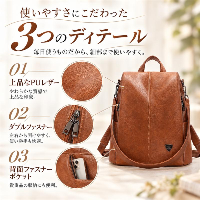 リュック リュックサック レディース 防犯 3way 通勤 通学 軽い a4 革