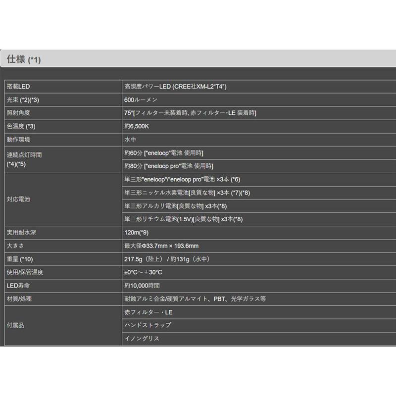 INON(イノン)LE600h-W LEDライト ☆最大光量600ルーメン、照射 INON(イノン)LE600h-W LEDライト ☆最大光量600ルーメン、照射