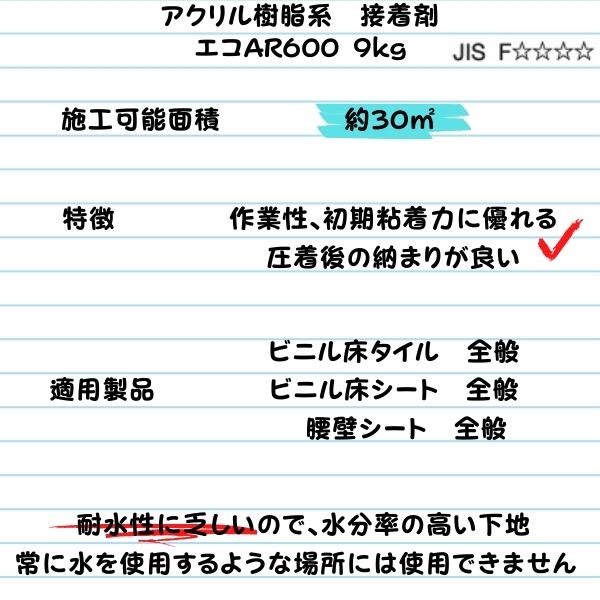 【送料無料】　東リ アクリル樹脂形接着剤 エコAR600 9kg｜diy-naisou｜02