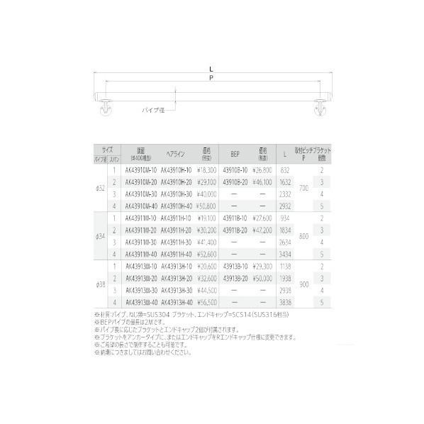 Asano ステンレス製壁付手摺 自在L型ブラケット仕様(鏡面) φ38×4M AK43913M-40 :A145-2550:DIY
