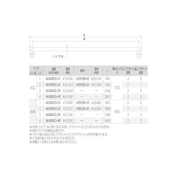 アサノ ステンレス製壁付手摺 L型エンドブラケット仕様 φ38×3M AK43933-30_1