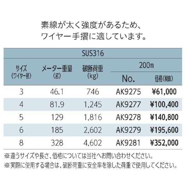 Asano　ステンレスワイヤーSUS316　1×19(200m)　AK9279　1個