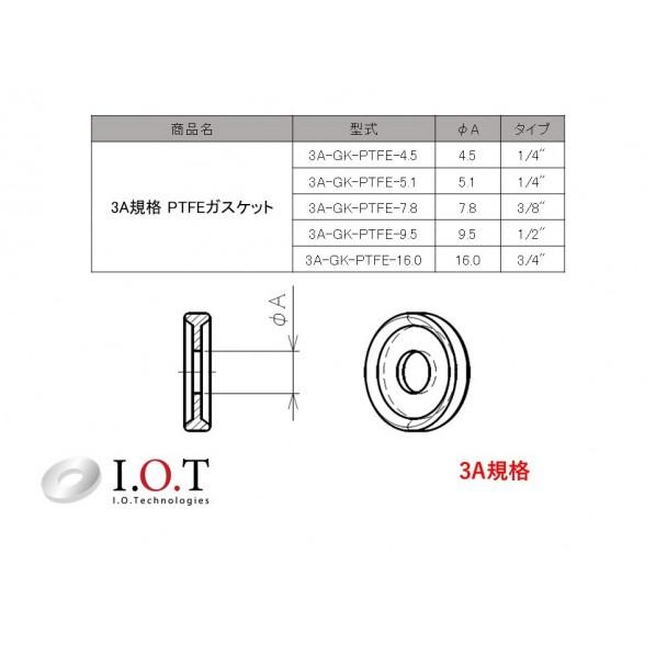 アイ・オー・テクノロジーズ 3A規格 PTFEガスケット 1/4"（内径φ4.5） 3A-GK-PTFE-4.5(20p) 20個_2