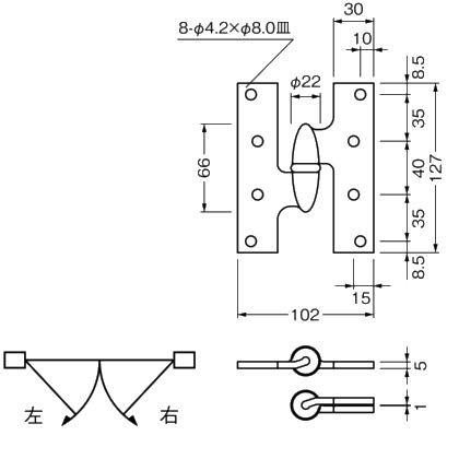 BEST フランス 丁番 右 磨き 127×102mm 162-2-2-1 蝶番、丁番、ヒンジ