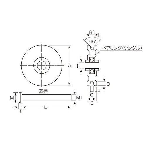 エスコ ［V型/枠無］重量戸車 150mm EA986VE-350の画像