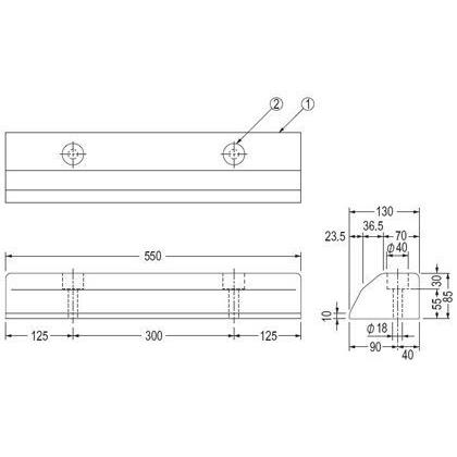 エスコ 550x130x85mmカーストッパー(ゴム製・/2個) 550(W)×130(D)×85(H)mm グレー EA983FK-62 2個の画像