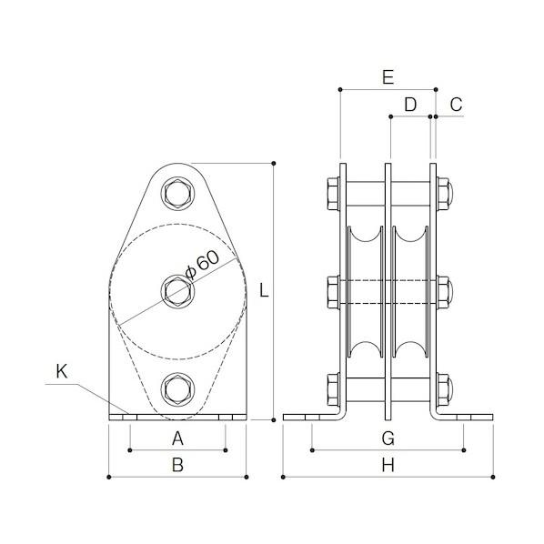 ブランド登録なし - ふじわら くっ付ける立ちはだかる タテ型2車60粍 枠材:鉄(ユニクロ) 車材:鉄(ユニクロ) K60-3 1個