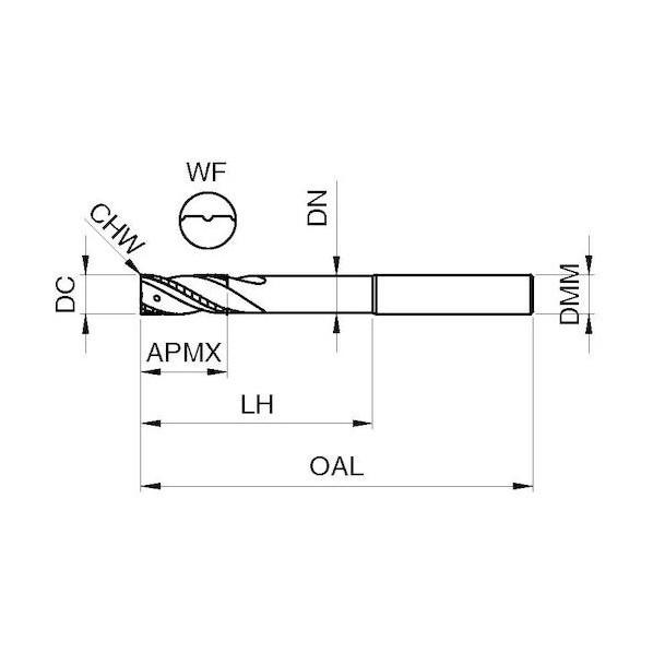 グーリング 3枚刃アルミ用 ラフィングエンドミル エクストラロング 不等リード RF100 A/WF  12mm 6866 12.000 1本の画像