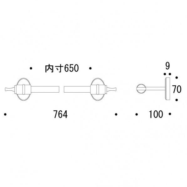 ゴーリキアイランド タオルバー 68 PL AN 古色 幅764×高さ70×奥行100mm 640347(264-64347)の画像