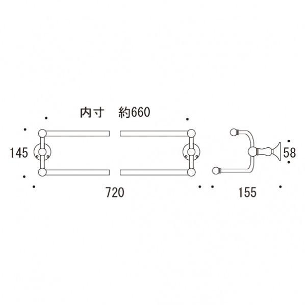 ゴーリキアイランド ダブルタオルバー 68 SB AN 古色 幅720×高さ145×奥行155mm 640824(264-64824)の画像