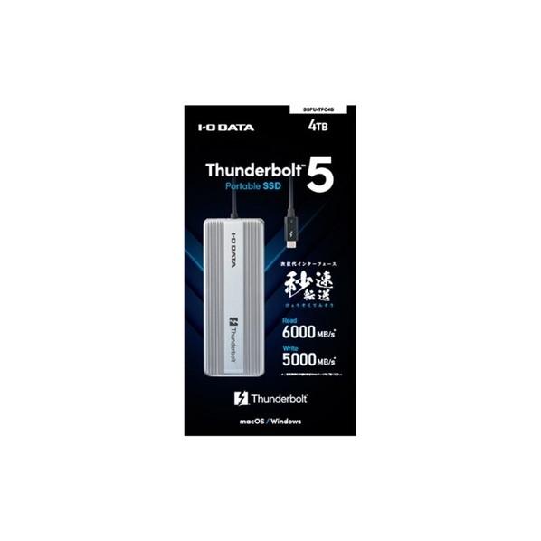 Thunderbolt(TM)5対応 超高速ポータブルSSD 4TB アイ・オー・データ機器 長期5年保証&Thunderbolt(TM)5対応 超高速