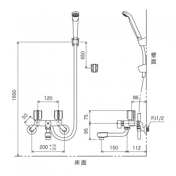 KVK 一時止水付2ハンドルシャワー(150mmパイプ付) KF100G3N_2