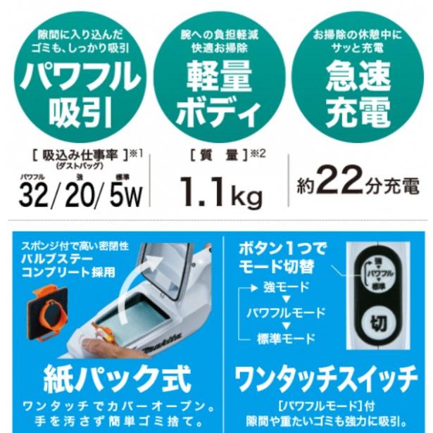 マキタ 10.8V 充電式 クリーナ 本体のみ(バッテリ・充電器別売) 白 CL107FDZW 1台