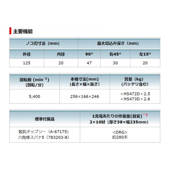 14.4V 充電式 マルノコ 本体のみ(バッテリ・充電器・ケース別売) 125mm 【箱】 HS473DZ