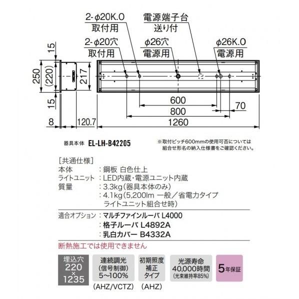 三菱電機 LEDライトユニット形ベースライト 40形 埋込形 オプション取付可能タイプ 電磁波低減用 昼白色 220幅 MY-B470338/NVCT