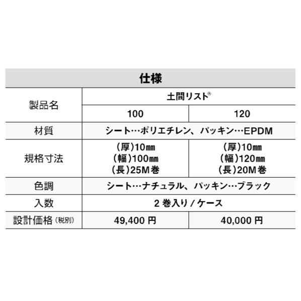 日本住環境 土間リスト 100 10mm×100mm×25m P-DL100