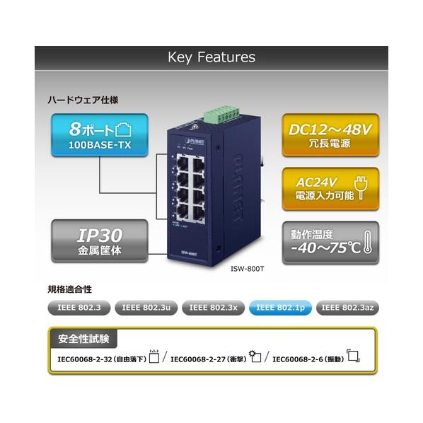 ＰＬＡＮＥＴ　ＴｅｃｈｎｏｌｏｇｙＣｏｒｐｏｒａｔｉｏｎ コンパクトイーサネットスイッチ 産業用8ポート100TX ISW-800T
