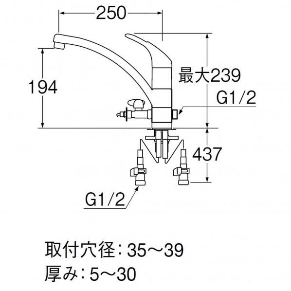 サンエイ シングルワンホール分岐混合栓 34×33×8cm K8761TJV-V2S｜diy-tool｜03