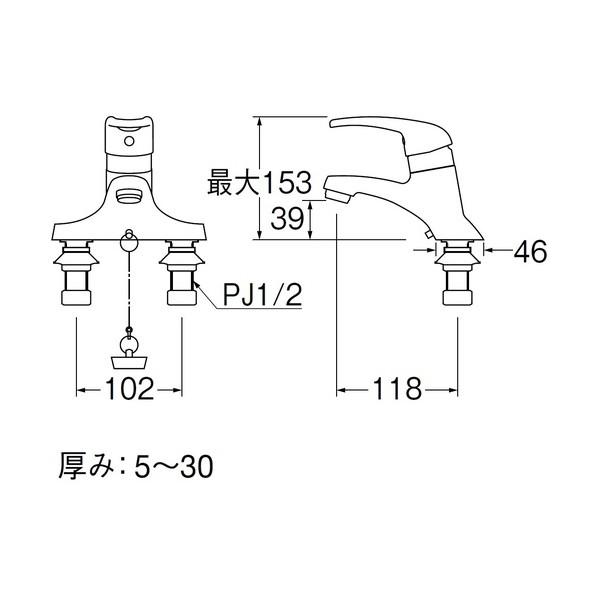 サンエイ シングル洗面混合栓 ゴム栓付 K57C-13の画像