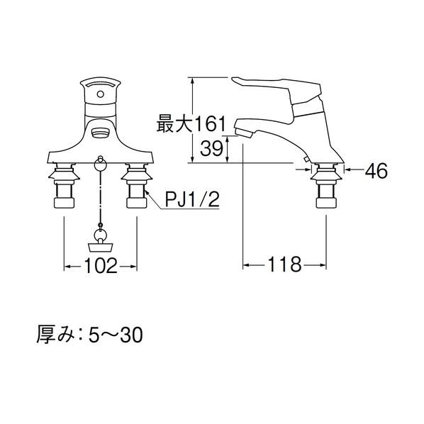 サンエイ K57CE-13シングル洗面混合栓 ゴム栓付 K57CE-13の画像