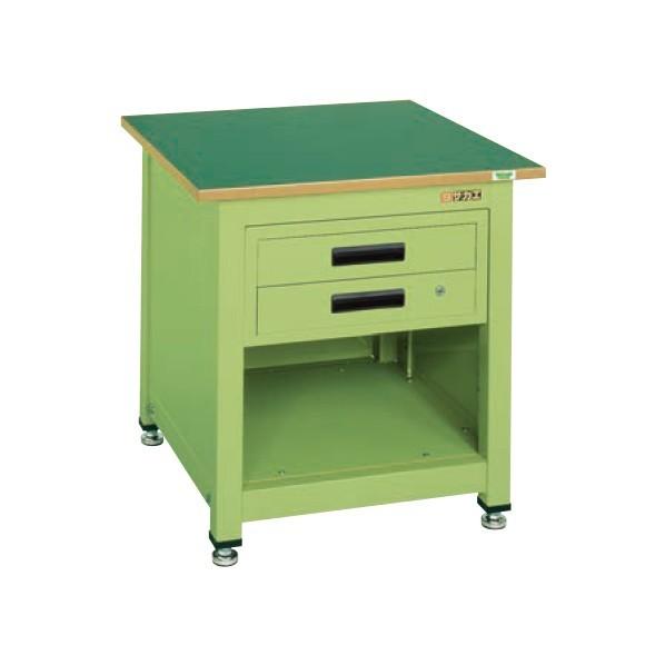 サカエ一人用作業台 中量固定式 キャビネット付700×700×740mmサカエグリーンKT-112FEN