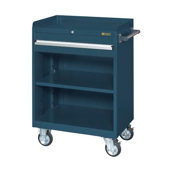 サカエ キャビネットワゴン 棚板付 深引出し1段 ダークグレー 700×480×1025mm CV-101TD